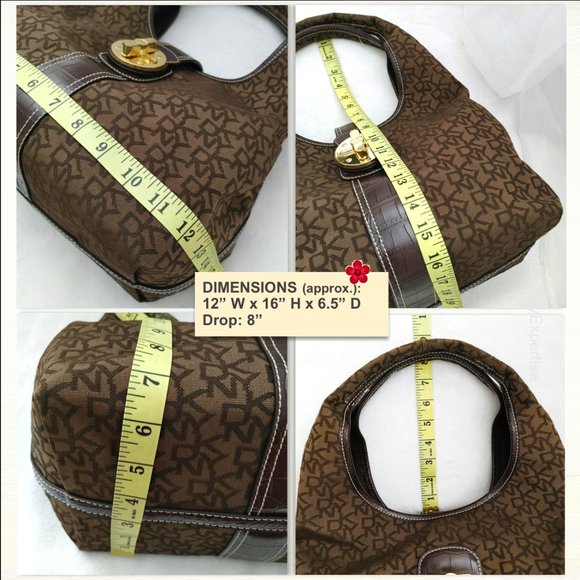 DKNY Brown Hobo Bag Monogram Jacquard Gold Buckle Turnlock Flap Shoulder… - Picture 12 of 13